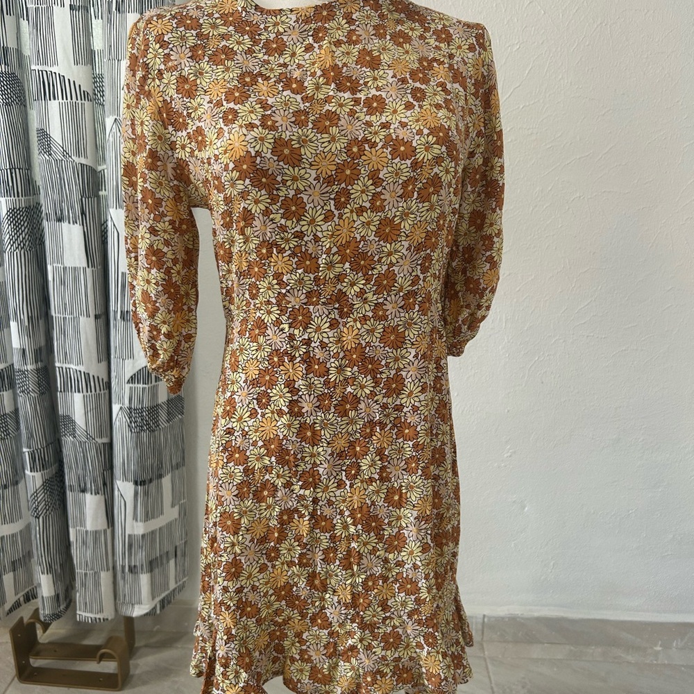 Faithfull the Brand Floral Mini Dress in Brown and White